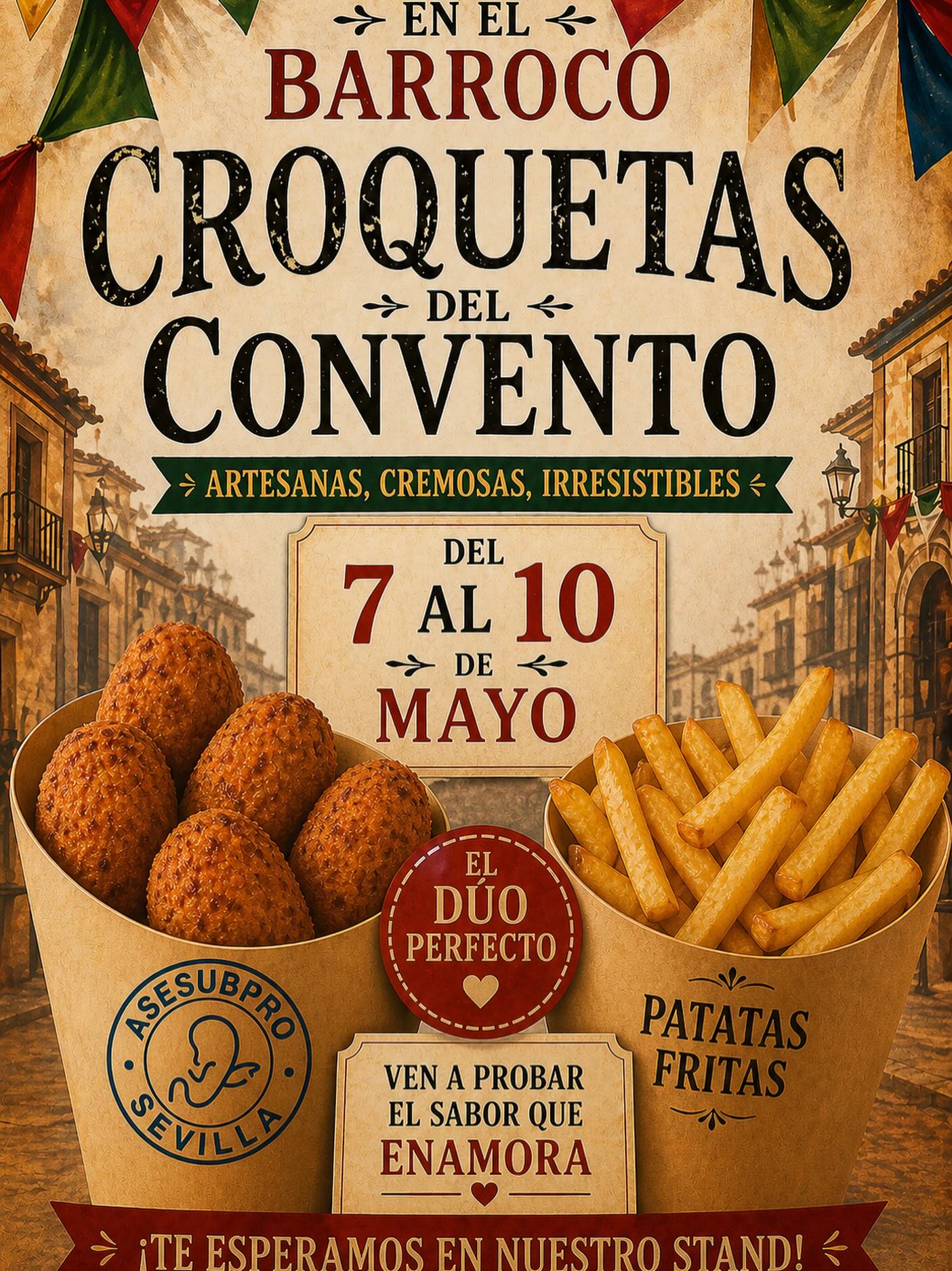 Cartel "Croquetas del Convento" en el Mercado Barroco de Olivares 2026